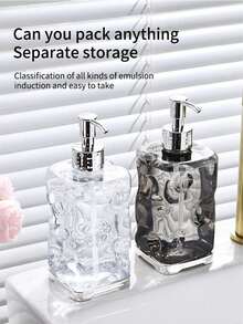 1 pieza Dispensador de botella recargable para jabón líquido/champú/tónico para baño, botella con bomba de presión para gel de ducha y cosméticos, decoración de baño para el hogar, decoración de otoño, de vuelta a la escuela - Multicolor - Ver 2