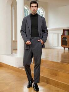 Manfinity Mode 商务休闲，灰色灯芯绒男士西装套装 - 深灰色 - 查看 3