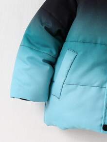 Young BoyGradient Digital Print Letter Collar Padded Coat, Casual & Fashionable, Suitable For Outdoor & Indoor Wear In Winter - Multicolor - View 3