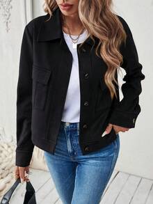 EMERY ROSE Women's Casual Versatile Suede Fleece Slim Fit Jacket, Autumn - Black - View 6