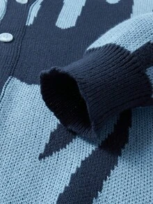 Manfinity Roghcode Men's Letter Pattern Long Sleeve Single-Breasted Casual Knit Cardigan, Autumn/Winter - Navy Blue - View 5