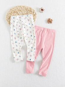 Cozy Pixies 2件套女婴碎花针织柔软弹力腰带打底裤套装 - 粉色 - 查看 2