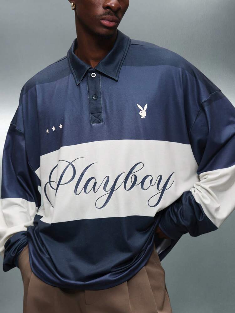 PLAYBOY X SUMWON Cropped Rugby Polo With Color Block Design