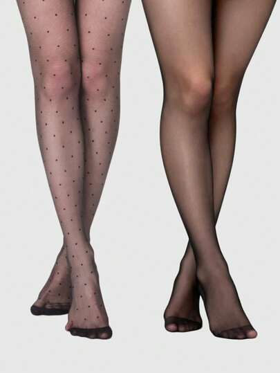 Grunge Punk 1 Stücke minimalistische schwarze Strümpfe + 1 Stücke süße gepunktete Strümpfe, 2 Stücke vielseitige Basic Strumpfhosen Kombination, sexy ultradünne und elastische Strümpfe