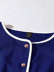 SHEIN Clasi 女士优雅两件套，撞色饰边，玫瑰红色，夏季' - 藏蓝色 - 查看 3