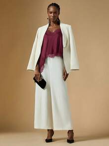 Briarwyn 女士优雅缎面蕾丝吊带背心，不对称下摆，细肩带派对上衣，适合夏季度假、晚宴和休闲时尚场合。 - 酒紅色 - 查看 3