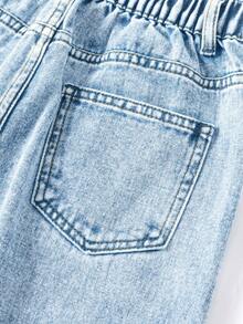 Jeans anchos y sueltos con bolsillos y dobladillo deshilachado para niñas preadolescentes, aptos para uso diario - Lavado ligero - Ver 8