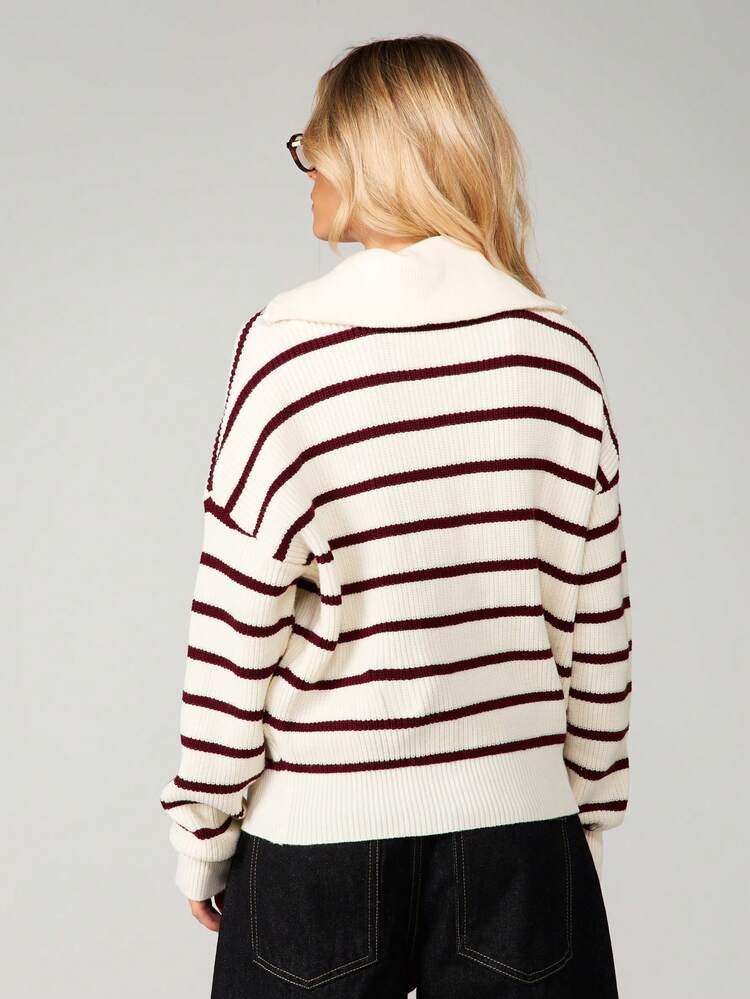 MISSGUIDED Striped Half Zip Pullover Sweater With Long Sleeves For Casual Winter Wear