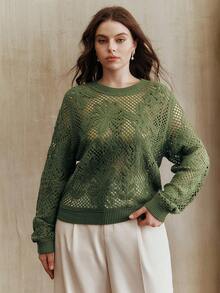 Anewsta 短款不对称花卉钩针披肩 - 綠色 - 查看 5