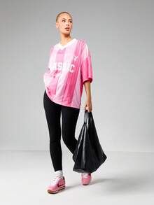 Missguided x Playboy V Neck Tie Dye Football Jersey Top With Number Print Short Sleeve Oversized Classic Tee For Spring Summer Casual - Multicolor - View 5