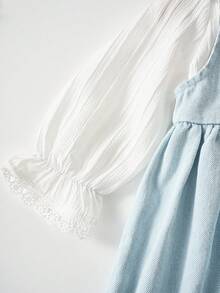 SHEIN 2 Stücke Baby Mädchen Mode Besticktes Süßes Mädchen Langarm Hemd & Jeans Kleid Set