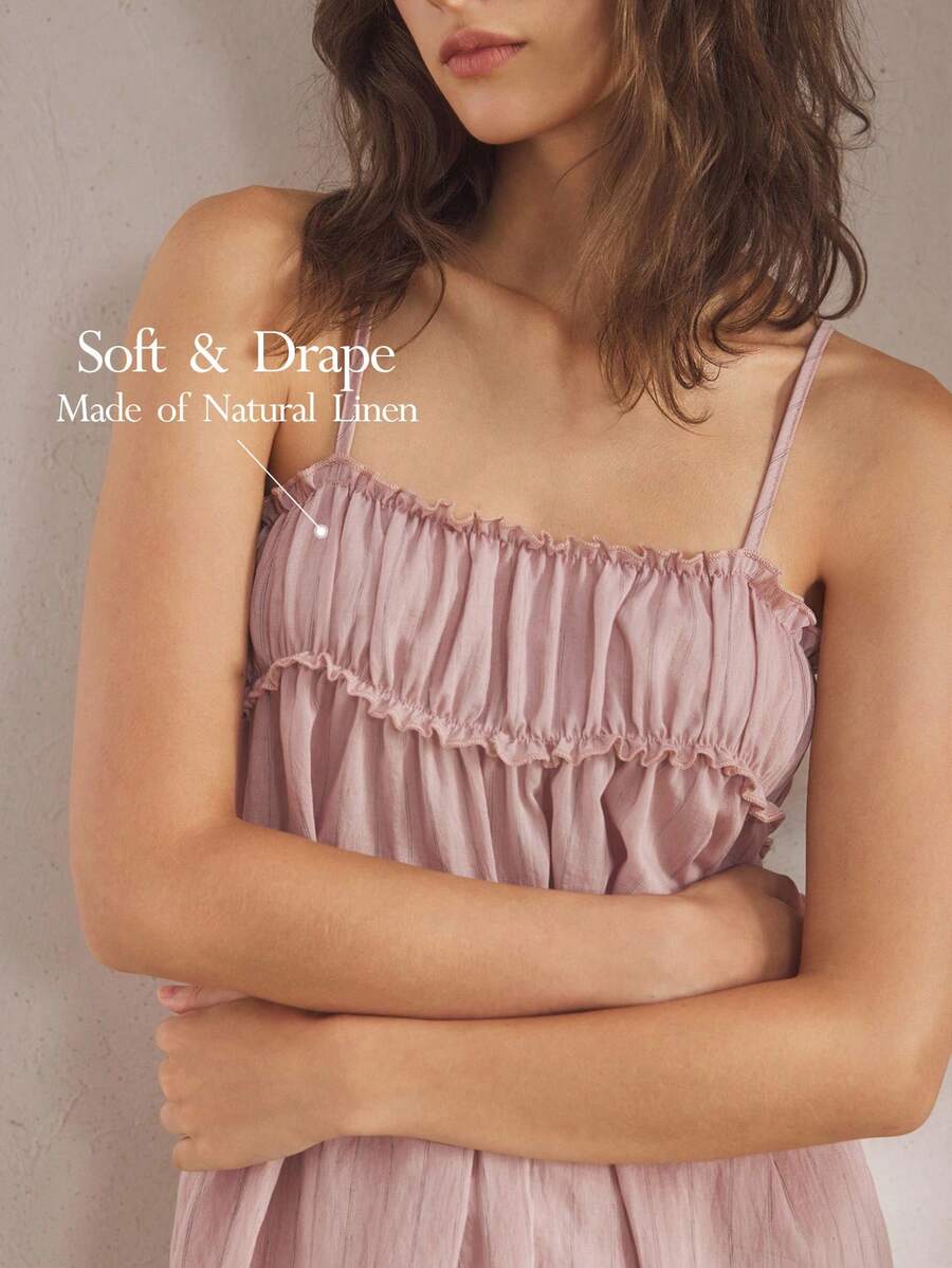 Ocili 舒适柔软女士长款睡袍，天然面料，休闲家居服，秋季 - 粉色 - 查看 1