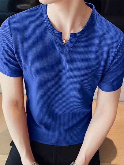 Manfinity Homme Men's Textured V-Neck Short Sleeve Casual T-Shirt