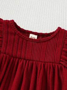 Cozy Pixies Gaun Bayi Perempuan Rajut Warna Polos Lembut dengan Leher Bulat, Hem Berkerut, Pinggang Diikat, Lengan Panjang, Gaun Musim Gugur/Natal - Merah - View 5