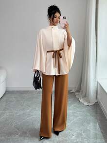 Elenzga Women's Knitted Elegant Vacation Commuting Autumn Two Pieces Set - Multicolor - View 6