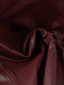 GlowEve CURVE 大码女式复古高腰PU皮裙 - 酒紅色 - 查看 3