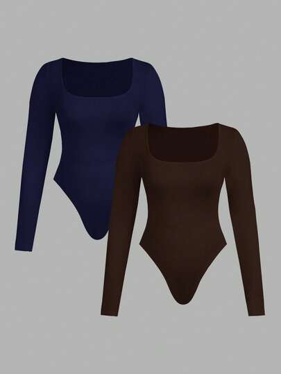 Auralis Plusstorlekar Dam Höst och vinter Business Casual Dam Kryssningskläder Damkläder Höstkläder Damkläder Nytt Mode Casual Pendling Elegant Enfärgat Svartvitt Grundläggande Tight U-ringad 2-delad Långärmad Dambody Leotard