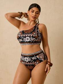 Travachic 大码波西米亚风镂空印花度假休闲沙滩泳衣两件套 - 彩色 - 查看 6