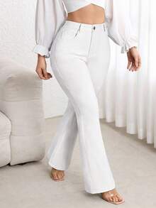 Flexra Plus Size High Waist Slim Fit Flare Jeans - White - View 4