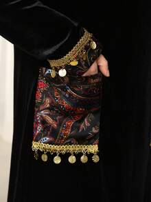 Al Najma 女士优雅佩斯利印花拼接阿拉伯风格连衣裙 - 黑色 - 查看 7