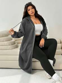 Solflare 大码女式深灰色休闲秋冬拉链抽绳连帽夹克 - 深灰色 - 查看 3