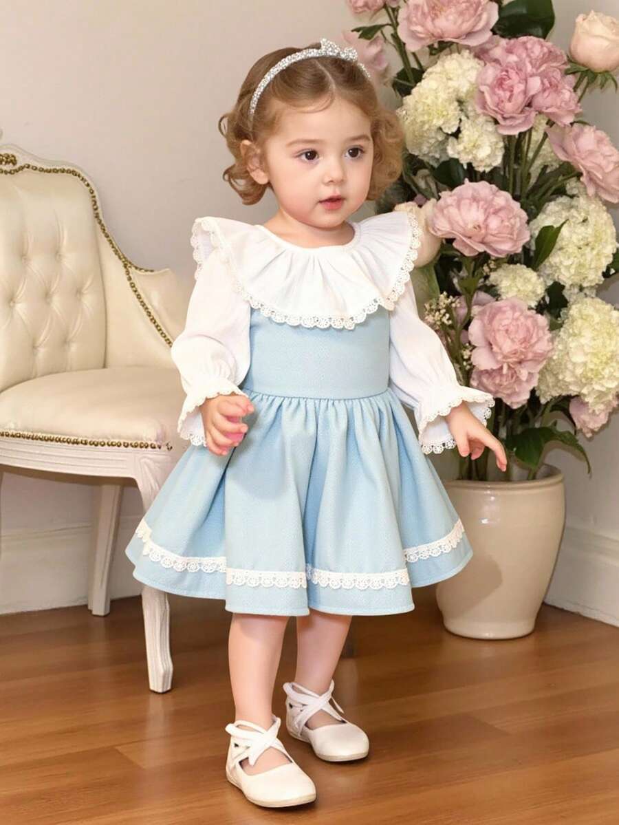 SHEIN 2 Stücke Baby Mädchen Mode Besticktes Süßes Mädchen Langarm Hemd & Jeans Kleid Set