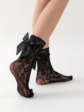 Kawaii Women Mid-Calf Socks With Bow Decor & Glittering Details