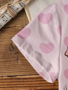 TOM & JERRY X SHEIN Young Girl Cute Cartoon Heart Print Short Sleeve T-Shirt, Casual Daily Commute - White - View 6
