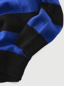 ROMWE MEN Men's Preppy Collared Numeric Knit Streetwear Sweater - Black - View 4