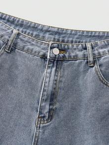 ROMWE MEN Street Life Spring/Summer Casual Graphic Men'S Rhinestone Flame Pattern Pocket Casual Denim Shorts - Blue - View 3