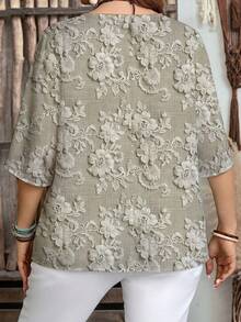 EMERY ROSE Elegant Romantic Embroidery-Like Texture Print Casual Loose Fit Plus Size Shirt, Suitable For Spring & Autumn,Flower/Summer/Vacation - Multicolor - View 2