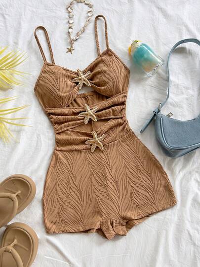 Soleia 女士金属海星装饰镂空吊带连体衣，适合派对、居家穿着