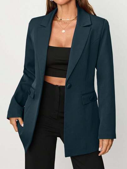 EURMUSE Women's Purple Button Front Pocket Detailed Elegant Blazer Jacket