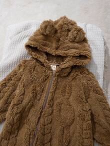 Cozy Pixies 男婴保暖连帽长袖连体衣 - 棕色 - 查看 3