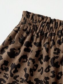 SHEIN Young Girl Corduroy Leopard Print Paperbag Waist Skirt,Heart Pocket Design Ruffle Hem School Skirt,Daily Wear For Spring,Autumn,Winter Christmas Gift - Brown - View 4