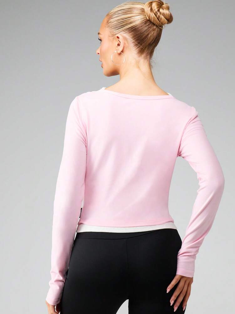 Missguided x Playboy Cutout Neckline Long Sleeve Top With Script Print For Casual Everyday Layering