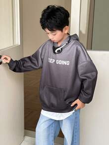 SHEIN Sudadera holgada con estampado de letras degradado en estilo coreano casual para niño preadolescente, adecuada para ir al trabajo, la escuela, uso casual diario, deportes, otoño/invierno - Gris - Ver 10
