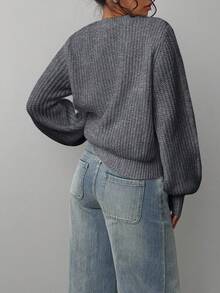 SHEIN BASICS Women's Casual Solid Color Sweater, Autumn/Winter,Fall,Fall Clothes For Women,Winter Clothes For Women - Dark Grey - View 2