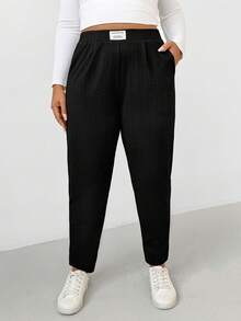 Shapeblank Quần ống côn cạp chun màu đen thời trang thu đông cỡ lớn thoải mái, dễ chịu, chất liệu vải kết cấu, mặc hàng ngày, trang phục mùa thu, quần nữ, kiểu dáng đơn giản, quần ống cong, quần công sở - màu đen - Xem 3