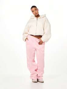 SUMWON WOMEN 印花宽松慢跑裤 - 休闲舒适家居服 - 粉色 - 查看 5