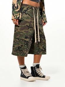 SUMWON WOMEN 迷彩工装短裤，饰以珍珠水钻，阔腿设计，适合夏季节日街头穿搭 - 彩色 - 查看 4