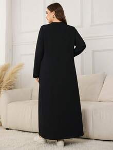 Lacomfia Plus Size Women Casual Loose Textured Fabric Patchwork Pocket Dress - Black - View 2