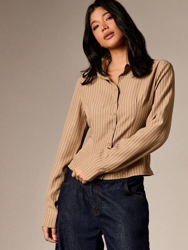 Seersucker Button Down Collared Shirt