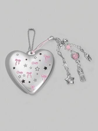 Kawaii 1 pezzo Set pieghevole di pettine e specchio con fiocco carino, pettine ad aria compressa per il ritorno a scuola, pettine e specchio portatile fai-da-te