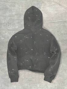 ROMWE MEN Street Life Áo hoodie dài tay thời trang đính kim tuyến cho nam - Màu xám đen - Xem 2