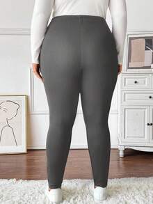 Plussiva 大码孕妇纯色修身保暖裤，秋冬季 - 深灰色 - 查看 2