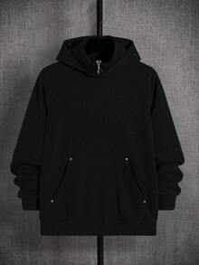 SHEIN Teen Boys' Floral Gray Double-Layer Collar Sweatshirt, Casual, Collegiate Style, Comfortable, Fashionable, Minimalist, Versatile, Soft Fabric, Suitable For Daily Wear, School, Outings, Outdoor Activities, All Seasons Plain Sweatshirt Boy Black Sweatshirt Oversized Sweatshirt Boys Sweatshirts Teen Black - Black - View 3