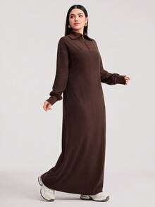 Veilorie Áo hoodie dài tay rộng rãi màu trơn đơn giản dành cho nữ - Cà phê nâu - Xem 4