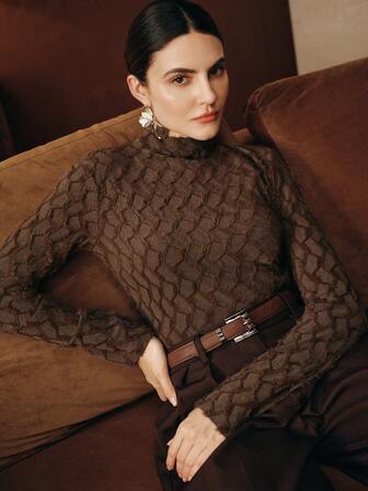 Anewsta Elegant Flocked Lace Turtleneck Undershirt For Women, High-End Autumn/Winter/Spring Tops For New Year, Party, Wedding, Elegant, Chic, Stylish, Christmas, Festival, Holiday