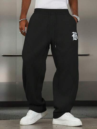 PAVTROS 男士休闲百搭字母印花抽绳腰运动裤